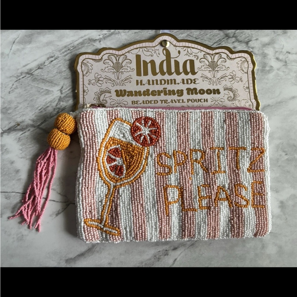 NWT Wandering Moon India Handmade Beaded Cocktail Spritz Travel Pouch Bag Viral